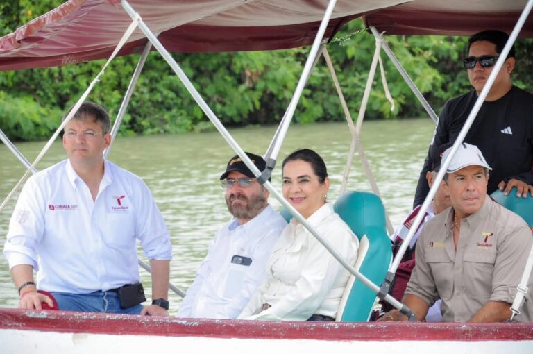 Mónica Villarreal Anaya y autoridades estatales recorren obras prioritarias de infraestructura hidráulica en Tampico