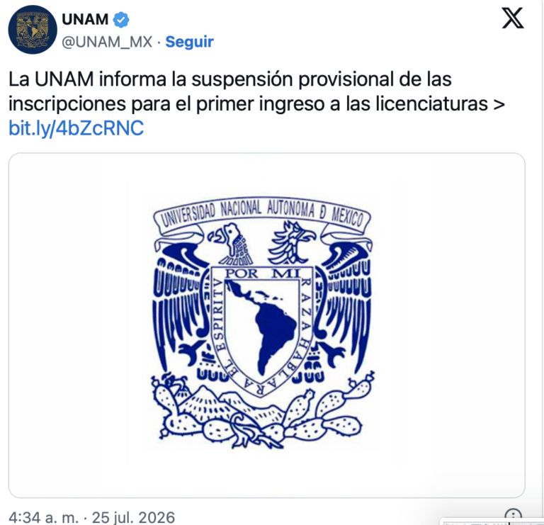 UNAM suspende provisionalmente inscripciones a licenciaturas tras polémica por examen de admisión